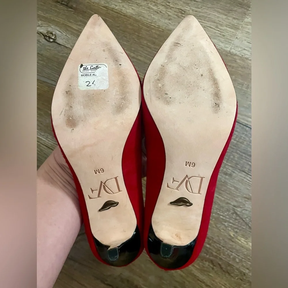 Diane Von Furstenberg Heels Shoes US 6 Red Suede Pointed Toe Christmas Holiday - Picture 9 of 12